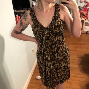 En focus Leopard print halter midi dress with ruffles